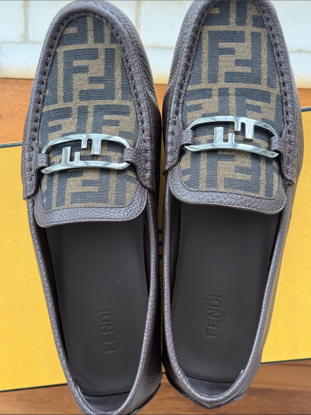 Fendi Brown Monogram Leather-Trim Men’s Loafers with Metal Bit fits size 9 Men’s - Picture 2 of 7